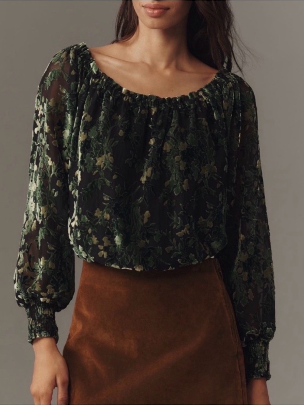 Anthropologie Black Sheer Floral Peasant Blouse
